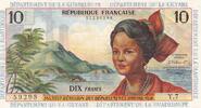 French Antilles 10 francs 10 Francs - Girl, sugar cane - ND (1964) - Serial Y.7 -