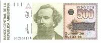 Argentina 500 australes 500 Austales, Nicolas Avellanedas - 1990 - Serial A -