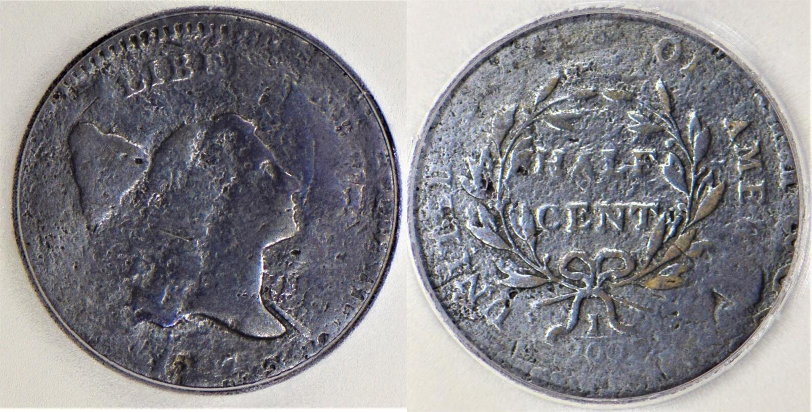 half cent 1797 usa liberty cap on tal token icg vg-08 details