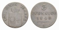 Waldeck Cu 3 Pfennig Georg Heinrich 1813-1845 -