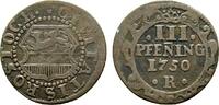 Mecklenburg-Rostock, Stadt Cu 3 Pfennig 1750 R Fast sehr schön 108.44 元 含税 ＋  166.83 元 运费
