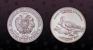 ARMENIA 100 Dram ARMENIA, KM# 136 , Silver, 100 Dram, 2007, Proof, Anas clypeaia Linnaeus - Duck with two red lines. Coin in excellent condition! -