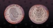 GUINEA 500 Francs GUINEA , KM# 29 , Silver, 500 Francs, 1970, Proof, 10th Anniversary of Independence - Gamal Abdel Nasser. Very rare coin! Seldom -