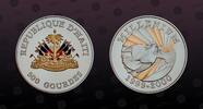 HAITI 500 Gourdes HAITI , KM# 165 , Silver, 500 Gourdes, 1999, Proof, Millennium. Obv. Mulricolored and gold plated national arms Rev. Dove and p -