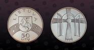 LITHUANIA 50 Litu LITHUANIA, KM# 128 , Silver, 50 Litu, 2000, Proof, Millennium - radiant cross, arch. Coin in excellent condition! -