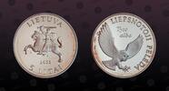 LITHUANIA 5 Litai LITHUANIA, KM# 132 , Silver, 5 Litai, 2002, Proof, Tyto Alba - Barn owl in flight. Coin in excellent condition! -