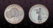 LITHUANIA 50 Litu LITHUANIA, KM# 144 , Silver, 50 Litu, 2005, Proof, 150th Anniversary - National Museum. Obv. Trio of ancient Lithuanian coins R -