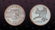 LITHUANIA 50 Litu LITHUANIA, KM# 148 , Silver, 50 Litu, 2006, Proof, Lynx prowling. Coin in excellent condition! -
