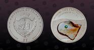 PALAU 5 Dollars PALAU, KM# 248 , Silver, 5 Dollars, 2010, Proof, Marine Life Protection - Treasures of the Sea. With a real blue Pearl. Colored. -