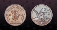 SOUTH AFRICA 2 Rand SOUTH AFRICA , KM# 374 , Silver, 2 Rand, 2006, Proof, Two Secretary Birds. Coin in excellent condition! -