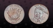 SOUTH AFRICA 1 Rand SOUTH AFRICA , KM# 371 , Silver, 1 Rand, 2007, Proof, Nobel Peace Prize Winners: Bust of NR Mandela. Coin housed in Original M -
