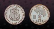 GUINEA 2000 Francs GUINEA , KM# 65 , Silver, 2000 Francs, 2002, Proof, European Union Symbol and map of Guinea, African statue. Very rare silver p -