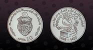 TUNISIA 10 Dinars TUNISIA, KM# A350 , Silver, 10 Dinars, 1999, Proof, 12th Anniversary of 7.Nov.1987. and Millennium. Very rare coin. Seldom seen -