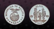 BOLIVIA 200 Pesos Bolivianos BOLIVIA, KM# 198 , Silver, 200 Pesos Bolivianos, 1979, Proof, Subject: I.Y.C. Coin in excellent condition! -