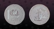 DOMINICAN REPUBLIC 1 Peso DOMINICAN REPUBLIC , KM# 74a , Silver, 1 Peso , 1989, Proof , 500th Anniversary - Discovery and Evangelization. Coin housed in O -