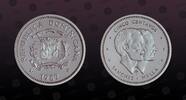 DOMINICAN REPUBLIC 5 Centavos DOMINICAN REPUBLIC , KM# P24 , Silver, 5 Centavos, 1987, Proof, Conjoined busts of Sanchez and Mello. Piefort. Double Thickness. -