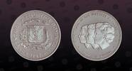 DOMINICAN REPUBLIC 25 Centavos DOMINICAN REPUBLIC , KM# P26 , Silver, 25 Centavos, 1987, Proof, Profile of the Mirabel sisters. Scarce Piefort. Double Thicknes -