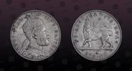 ETHIOPIA 1 Birr ETHIOPIA, KM# 5, Silver, 1 Birr, EE1887 -1895, Mint Strike, Menelik II. Lion's left foreleg raised. Scarce coin in XF-AU conditi -