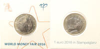1 euro Nederland 2016 1 euro World Money Fair in munthouder KNM -