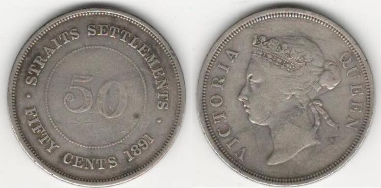 50 cent 1891 straits settlements vf