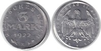 Weimarer Republik 3 Mark 3 Mark 1922 E Dezentriert -