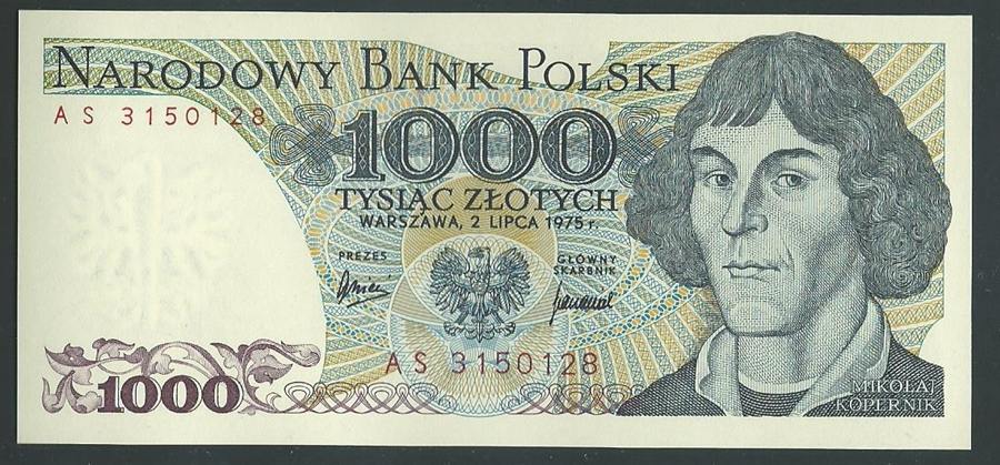 1000 zloty 1975 polen narodowy bank polski, kopernikus unc