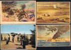 Deutsches Reich Propaganda Afrika-Korps, vier farbige Postkarten mit Kriegsdarstellungen -