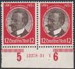 Deutsches Reich 12 Pf 542 'Kolonialforscher K.Peters' im UR-Paar mit HAN und Formnummer 1 -