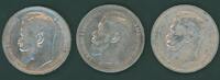 Russland 3x 1 Rubel Russia, St.Petersburg Zar 'Nikolaus II.' (1894-1917) 3 verschiedene Jahrgänge -