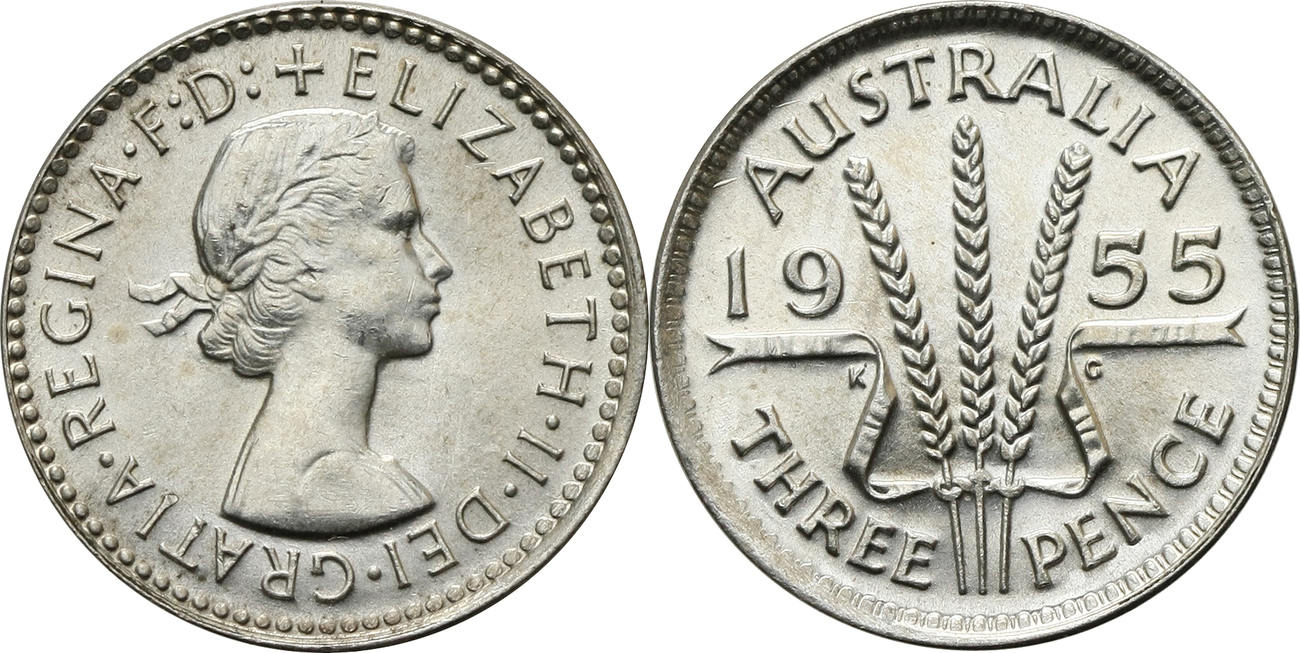 3 pence 1955 australia ch unc