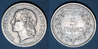 FRENCH MODERN COINS 5 francs 4e république (1947-1959). Lavrillier aluminium -