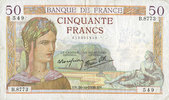 NOTES OF THE BANQUE DE FRANCE 50 francs Banque de France. Billet. Cérès, 20.10.1938, modifié -