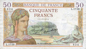 NOTES OF THE BANQUE DE FRANCE 50 francs Banque de France. Billet. Cérès, -