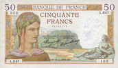 NOTES OF THE BANQUE DE FRANCE 50 francs Banque de France. Billet. Cérès, -