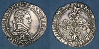 FRENCH ROYAL COINS franc Henri III (1574-1589). 1/4 de au col plat, et point 5e. Toulouse -
