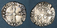 FRENCH ROYAL COINS 1/8 d'écu Charles X, roi de la Ligue (1589-1590). 1596 T, point 5e et 17e. Nantes -