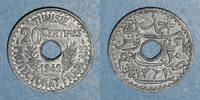 OLD FRENCH COLONIES 20 centimes Tunisie. Ahmed II, bey (1348-1361H = 1929-1942). 1942 -
