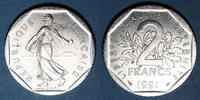 FRENCH MODERN COINS 2 francs 1991 5e république (1959- ).  Semeuse 2 511... 3,514.22 元 含税 ＋  79.07 元 运费