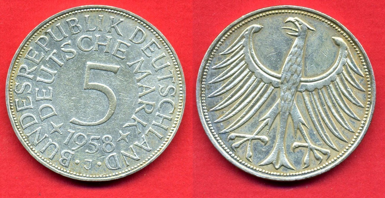 5 dm silberadler 1958 j bundesrepublik deutschland kursmünze