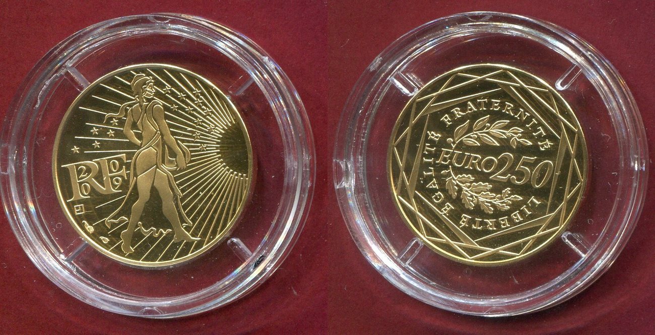 250 euro goldmünze kursmünze 2009 frankreich frankreich 250