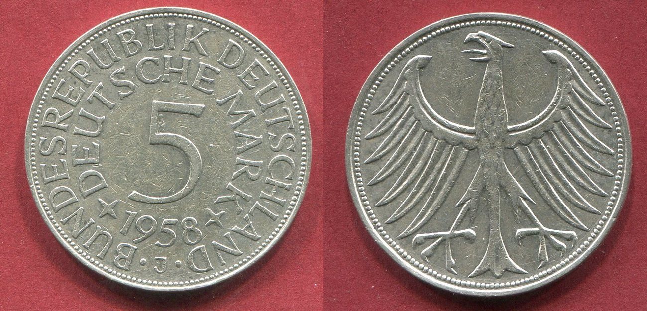 5 dm silberadler 1958 j bundesrepublik deutschland kursmünze