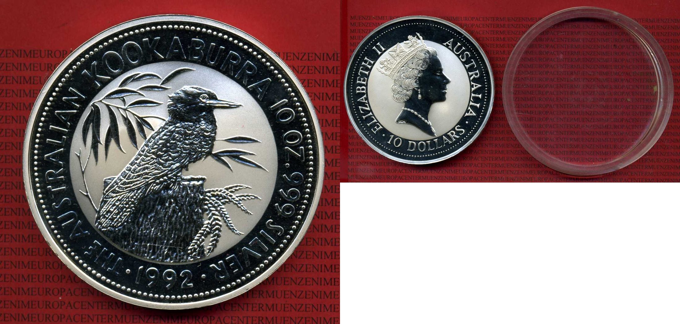 10 unzen kookaburra, 10 dollar 1992 australien, australia