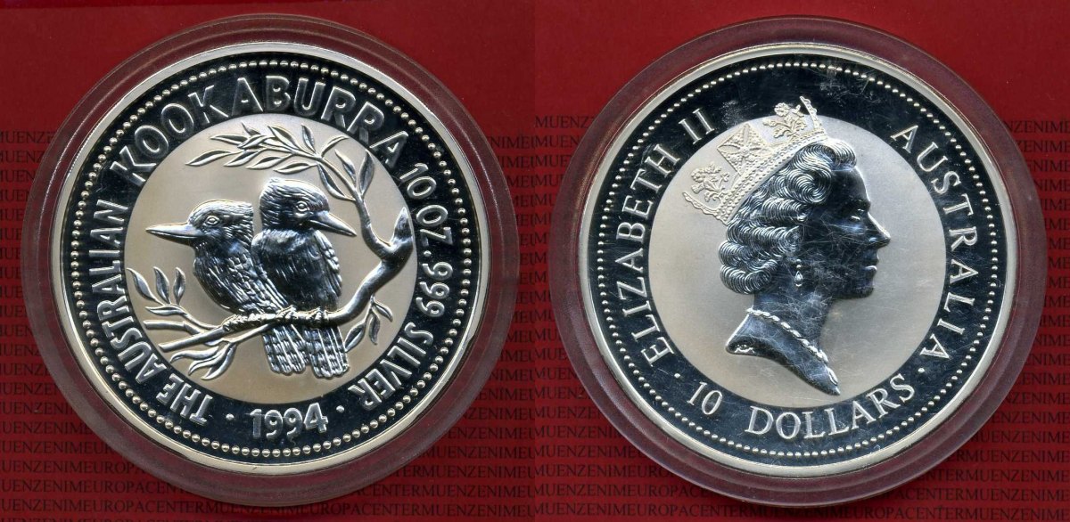10 unzen kookaburra, 10 dollars 1994 australien, australia