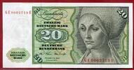 Western Germany FRG Bundesrepublik Deutschland 20 DM Banknote Ser. GE U Elisabeth Tucher Dürer Geige mit Bogen, Klarinette Zweite Serie -