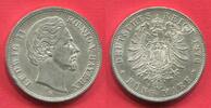 Kaiserreich Bayern, Bavaria 5 Mark Silber Kursmünze König Ludwig II. -