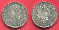 Kaiserreich Bayern, Bavaria 5 Mark Silber Kursmünze König Ludwig II. -