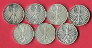 Bundesrepublik Deutschland 7 * 5 Mark Silbermünzen Silberadler-Lot 7 Münzen -