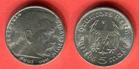 Germany Deutschland 1933 - 1945 5 Reichsmark Silbermünze Hindenburg Kursmünze Circulation Coin -
