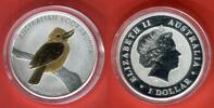 Australien 1 Dollar Silbermünze - 1 Unze Silber Kookaburra (m. Teilvergoldung) -