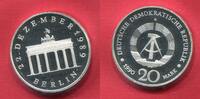 Eastern Germany DDR GDR 20 Mark Silber Öffnung Brandenburger Tor am 22. Dezember 1989 Silber Proof Gate Opening -